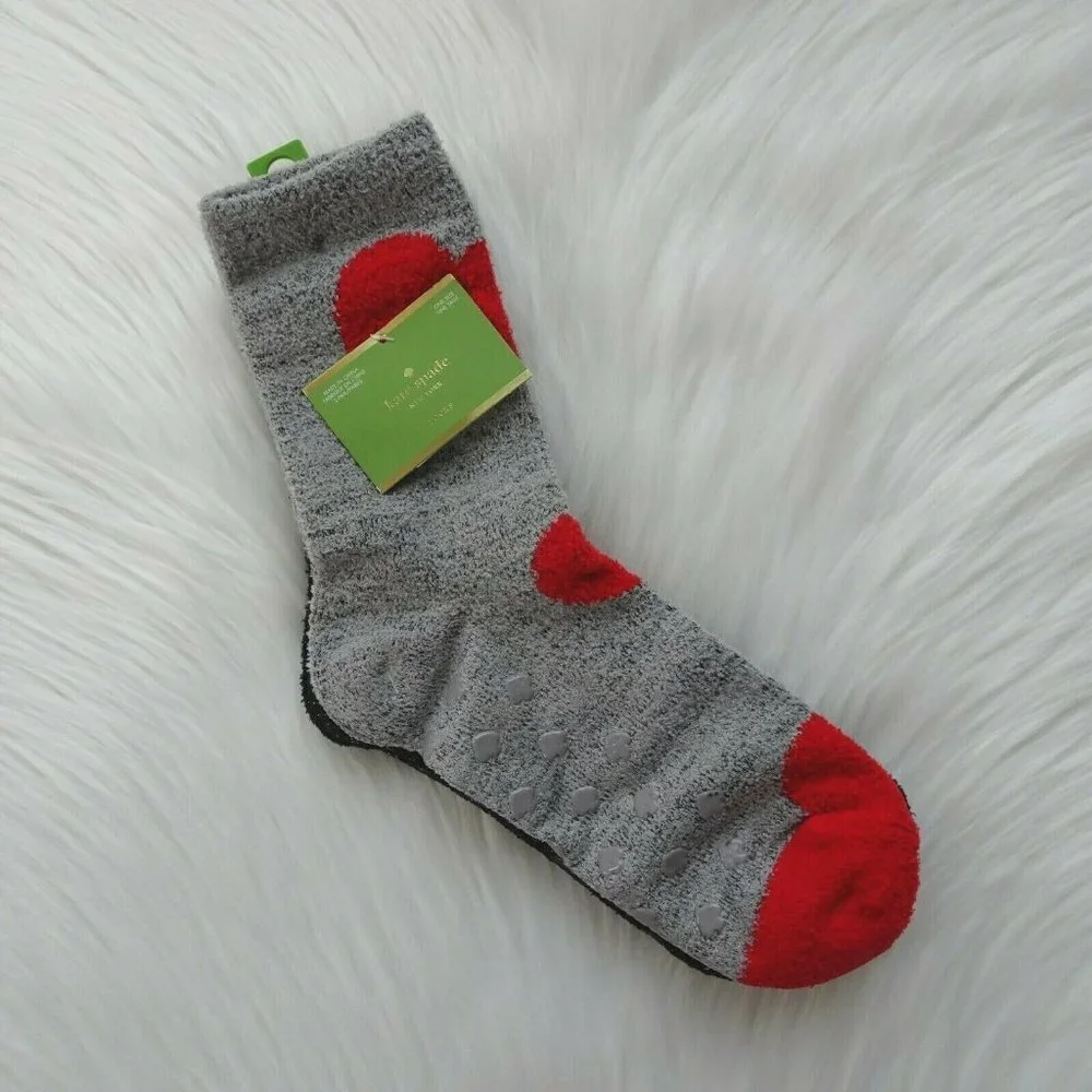 Kate Spade 2-Pairs Crew Socks Anti-Skid Heart Shimmer Metallic One Size NEW